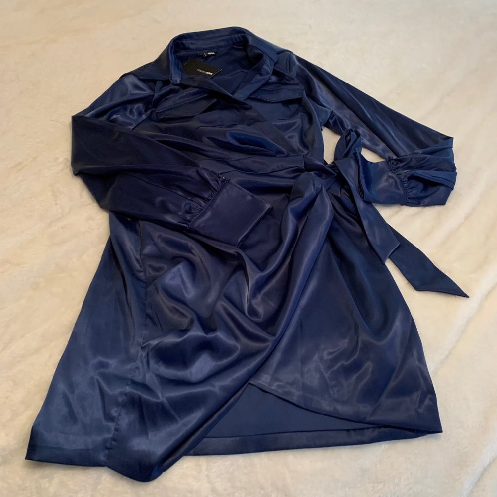 NWT Fashion Nova Show Some Class Navy Faux Wrap Mini Dress Size 2X